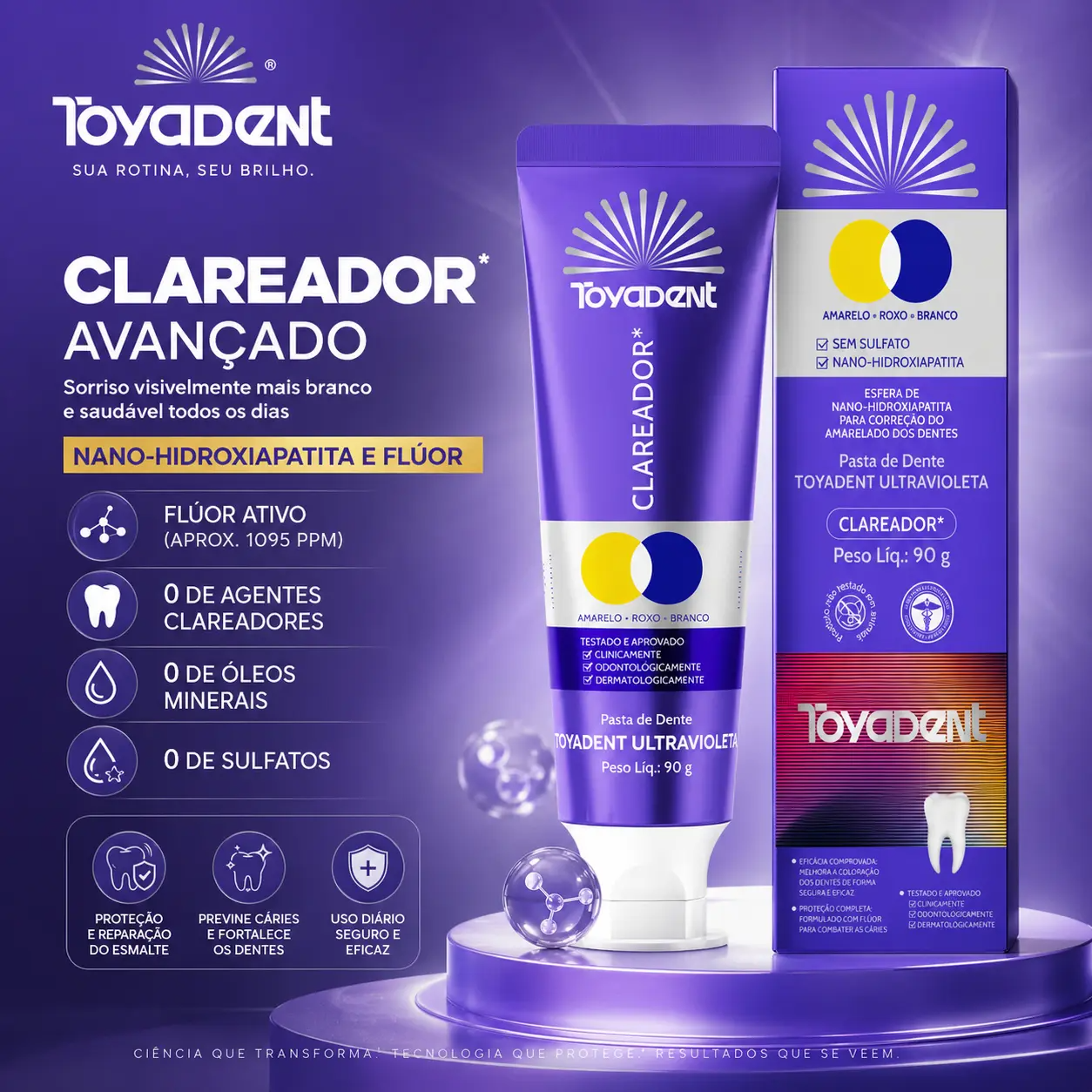 Pasta Roxa Clareadora Áoseava — creme dental clareador com tecnologia violeta